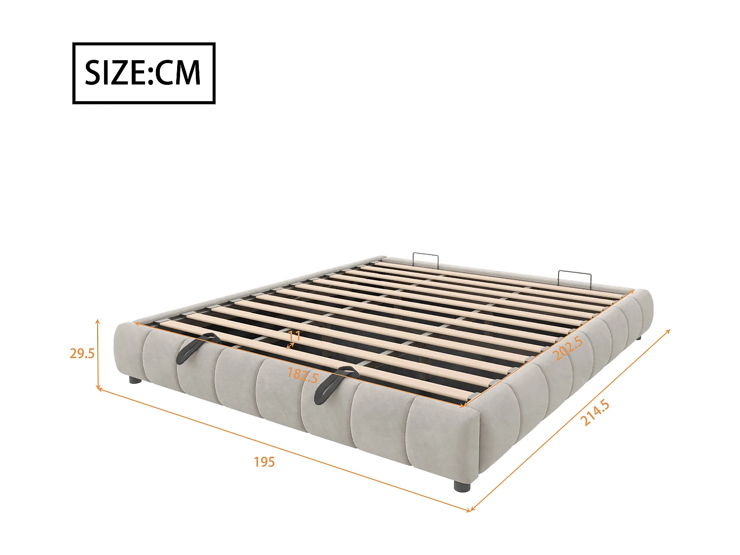 Gepolstertes Bett mit Stauraum 180x200cm - mit LED-Lichtleiste (einfarbig) - Beige (Matratze nicht enthalten)