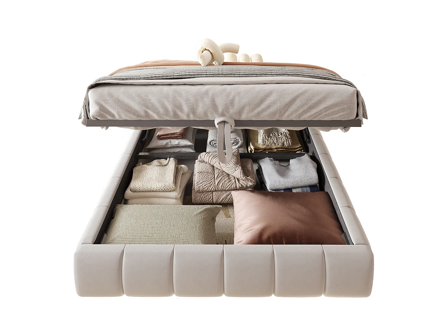 Lit coffre rembourré 140x200cm - avec bande lumineuse LED (couleur unie) - Beige (matelas non inclus)