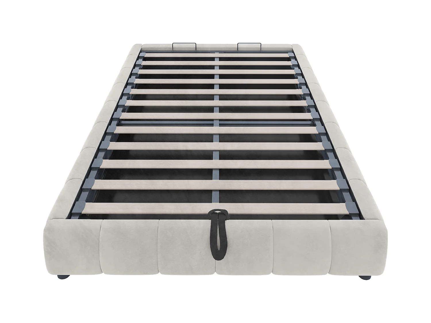 Lit coffre rembourré 140x200cm - avec bande lumineuse LED (couleur unie) - Beige (matelas non inclus)