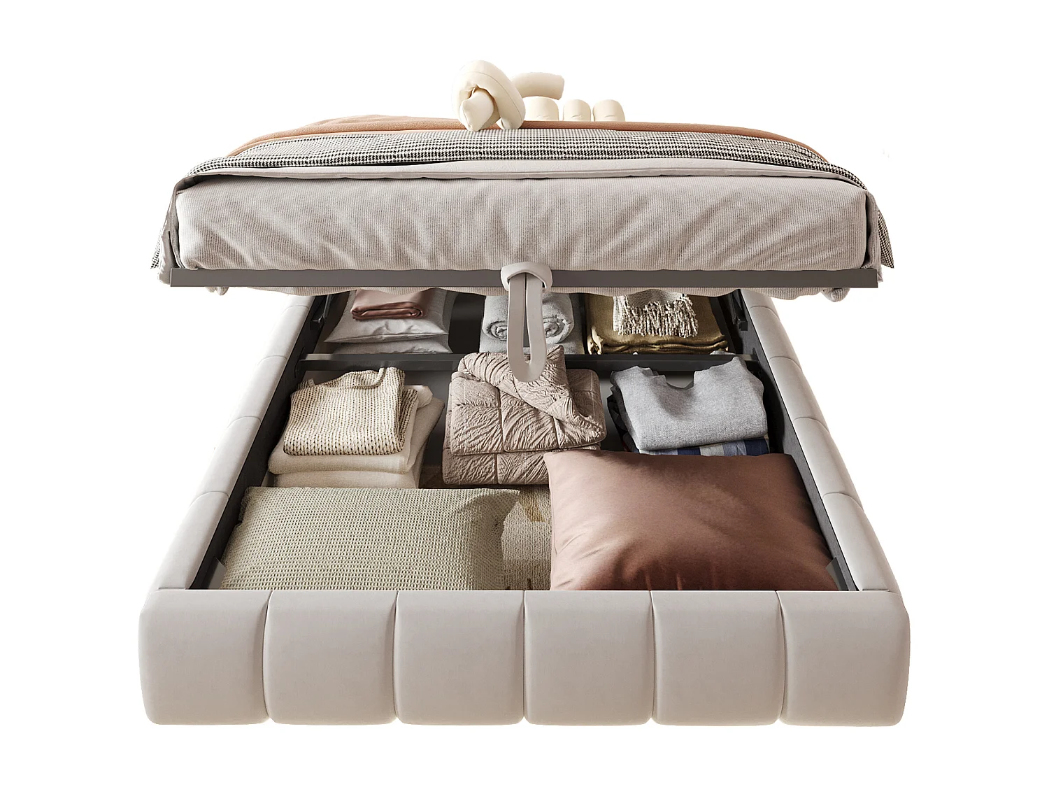 Gepolstertes Bett mit Stauraum 140x200cm - mit LED-Lichtleiste (einfarbig) - Beige (Matratze nicht enthalten)