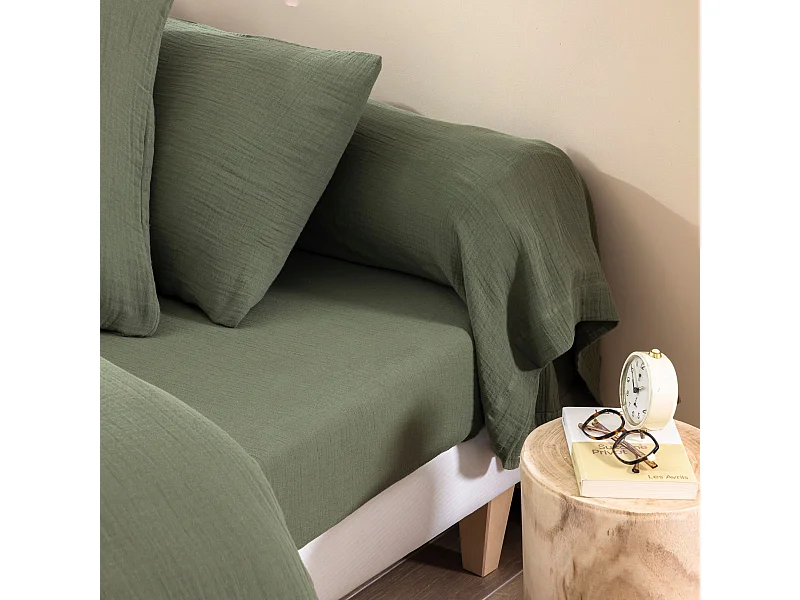 Taie de traversin 43x185 gaze de coton kaki Terre de nuit NOA - NOA