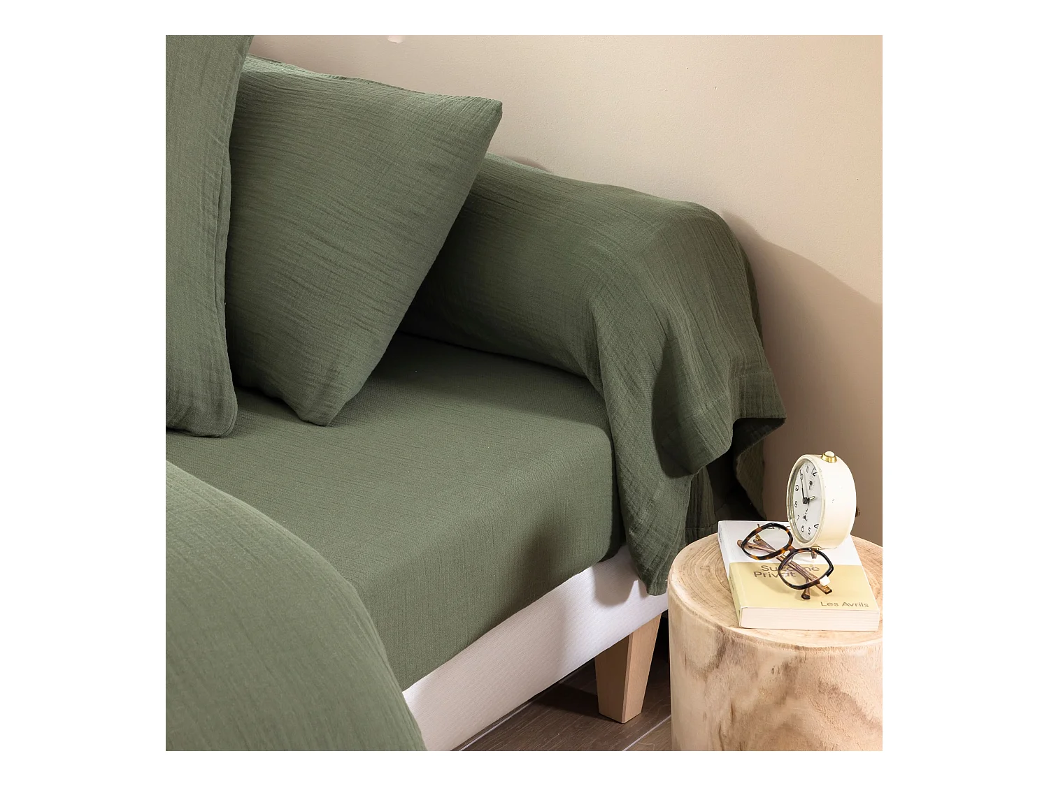 Taie de traversin 43x185 gaze de coton kaki Terre de nuit NOA - NOA