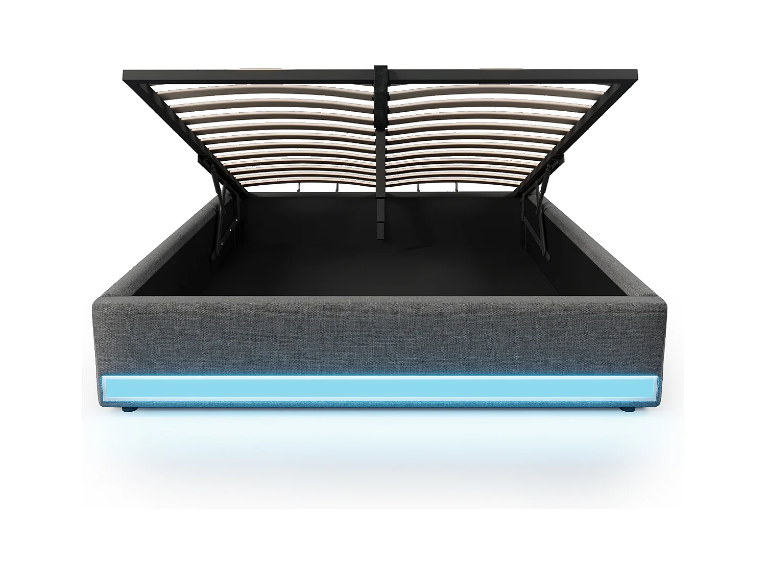 Lit coffre rembourré 140x200cm - avec bande lumineuse LED - avec ports USB + Type-C - beige (matelas non inclus)