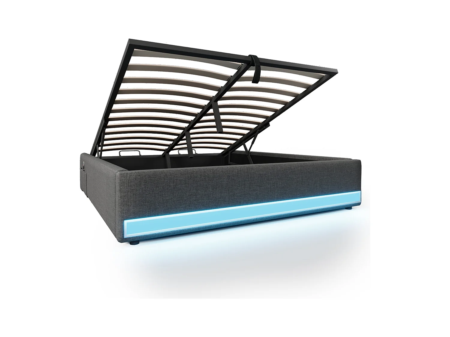 Lit coffre rembourré 140x200cm - avec bande lumineuse LED - avec ports USB + Type-C - beige (matelas non inclus)