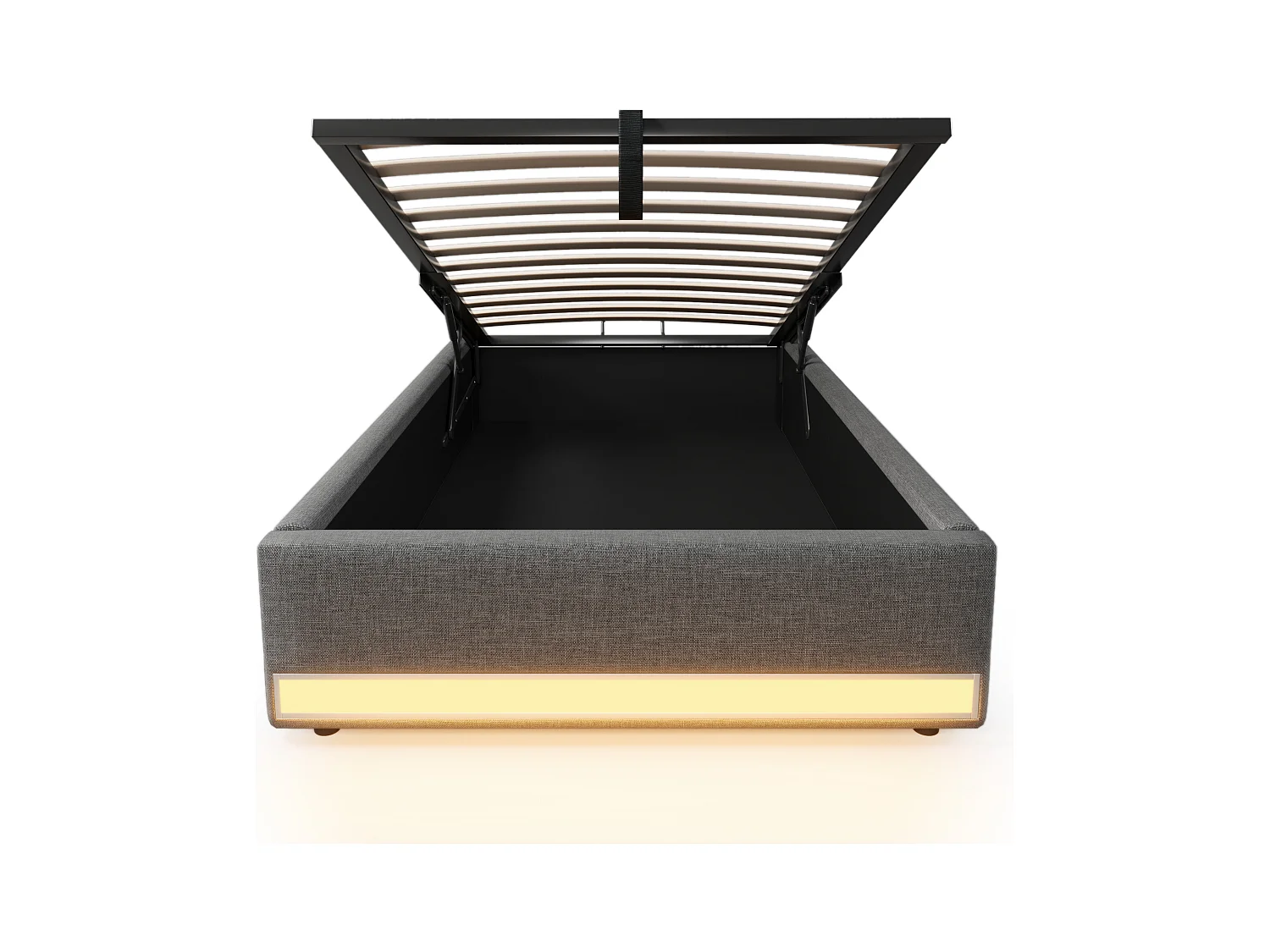 Gepolstertes Bett mit Stauraum 90x200cm - mit LED-Lichtleiste - mit USB + Type-C Anschlüssen - grau (Matratze nicht enthalten)