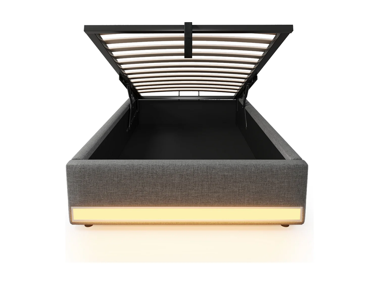 Lit coffre rembourré 90x200cm - avec bande lumineuse LED - avec ports USB + Type-C - gris (matelas non inclus)