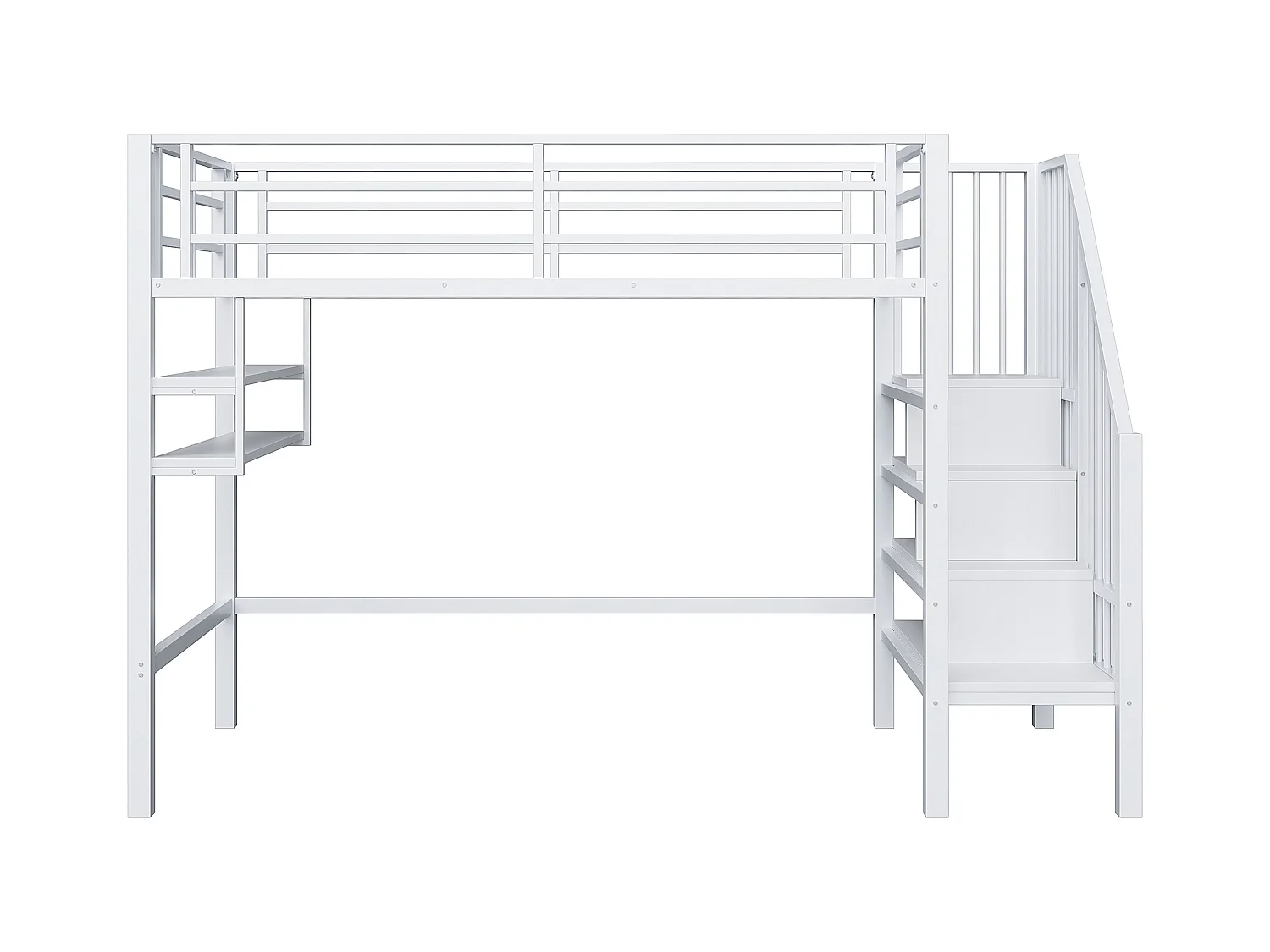 Lit mezzanine 90x200cm - avec échelle de rangement - avec barrières - blanc (sans matelas)