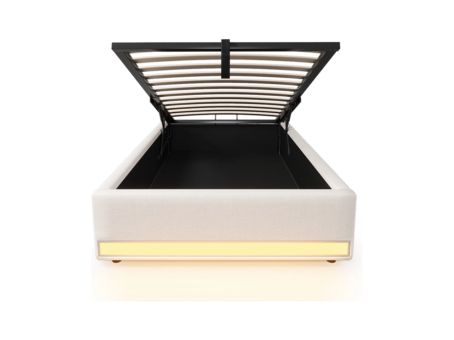 Lit coffre rembourré 90x200cm - avec bande lumineuse LED - avec ports USB + Type-C - beige (matelas non inclus)