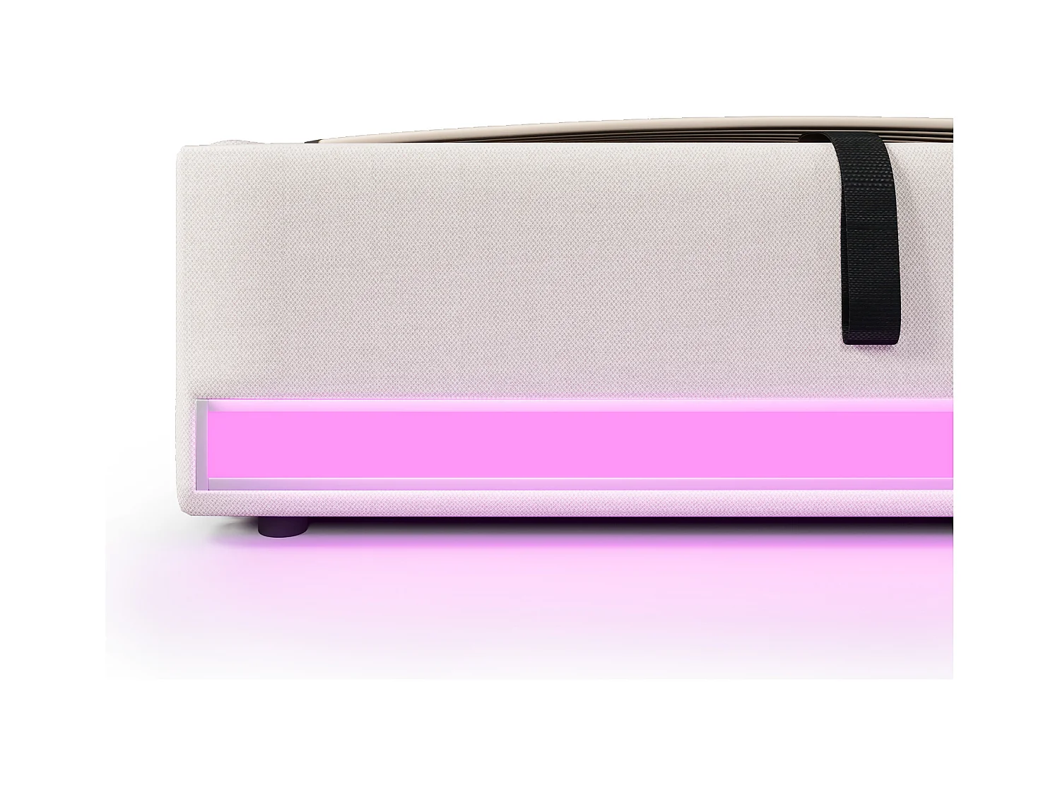 Lit coffre rembourré 90x200cm - avec bande lumineuse LED - avec ports USB + Type-C - beige (matelas non inclus)