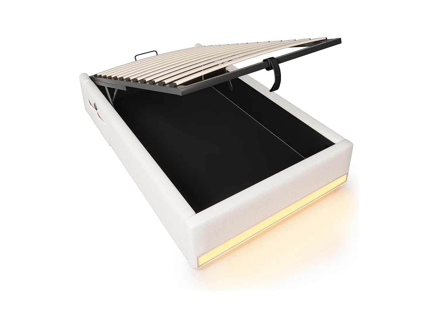 Opbergbed 90x200cm - met LED-lichtstrip - met USB + Type-C poorten - beige (matras niet inbegrepen)