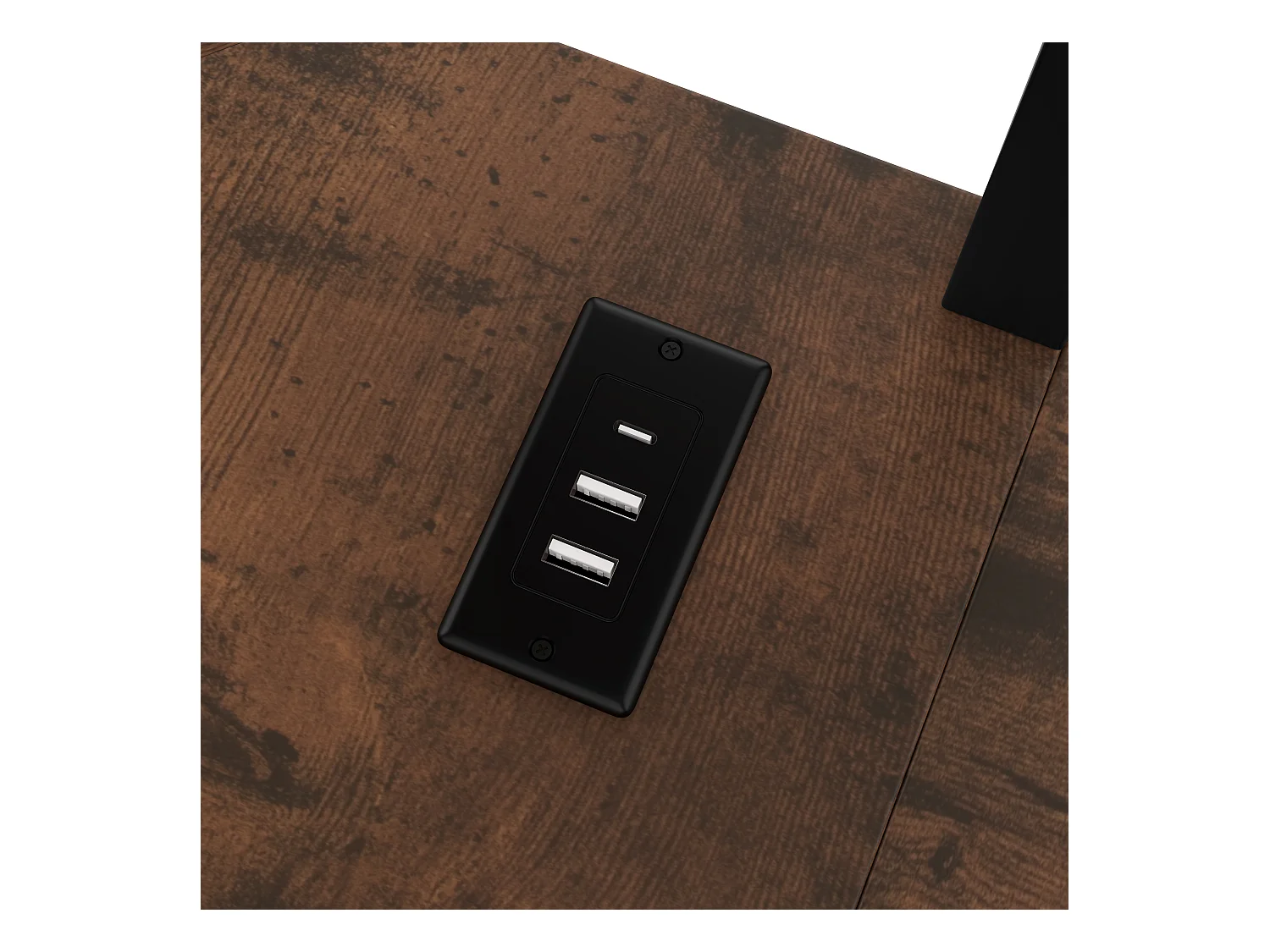 Lit mezzanine 140x200cm - avec bureau + garde-corps - avec prises USB + Type-C - avec bande lumineuse LED - noir