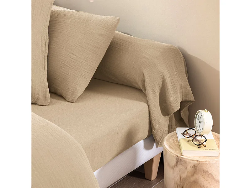 Taie de traversin 43x185 gaze de coton beige Terre de Nuit NOA - NOA