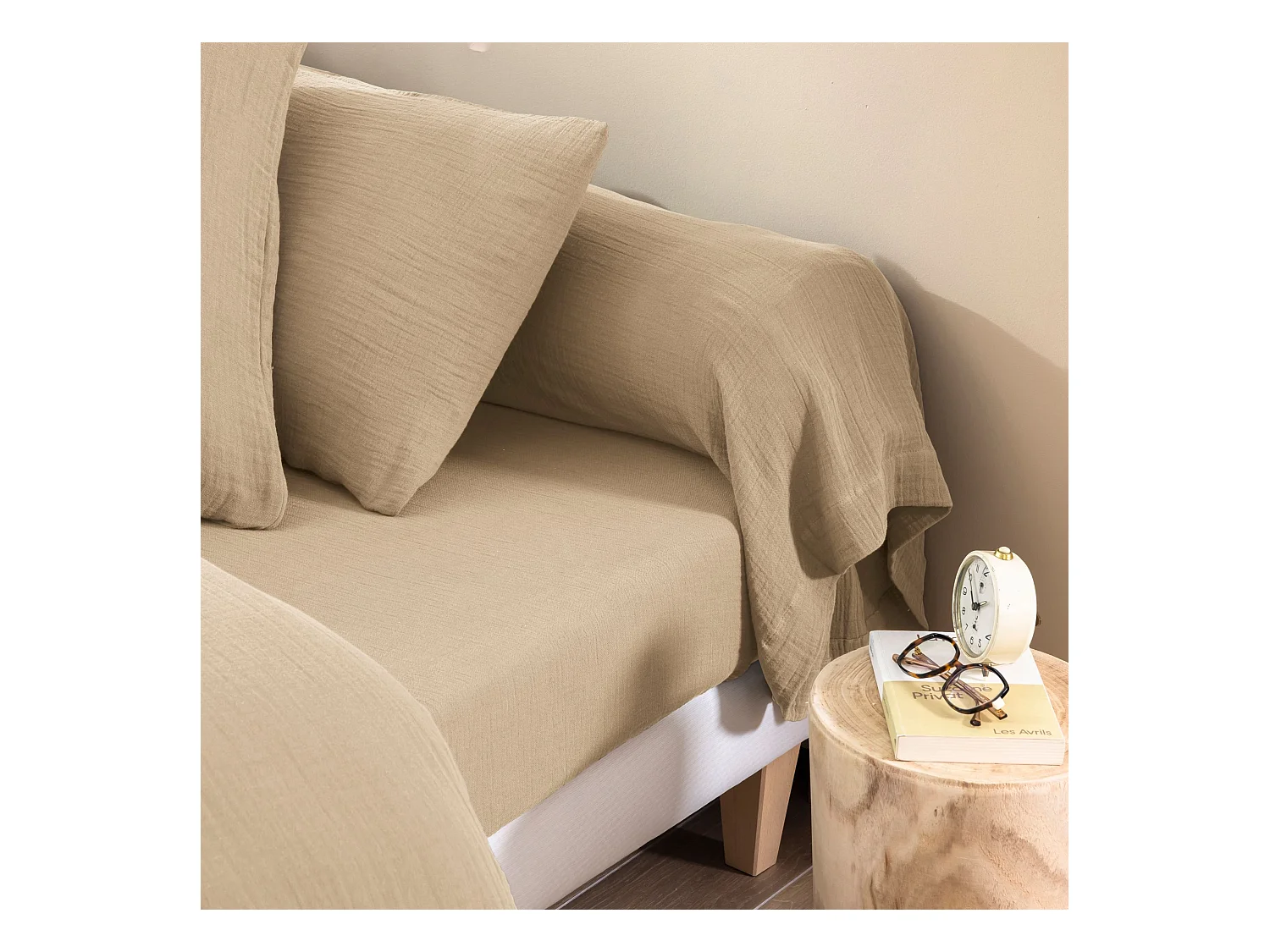 Taie de traversin 43x185 gaze de coton beige Terre de Nuit NOA - NOA