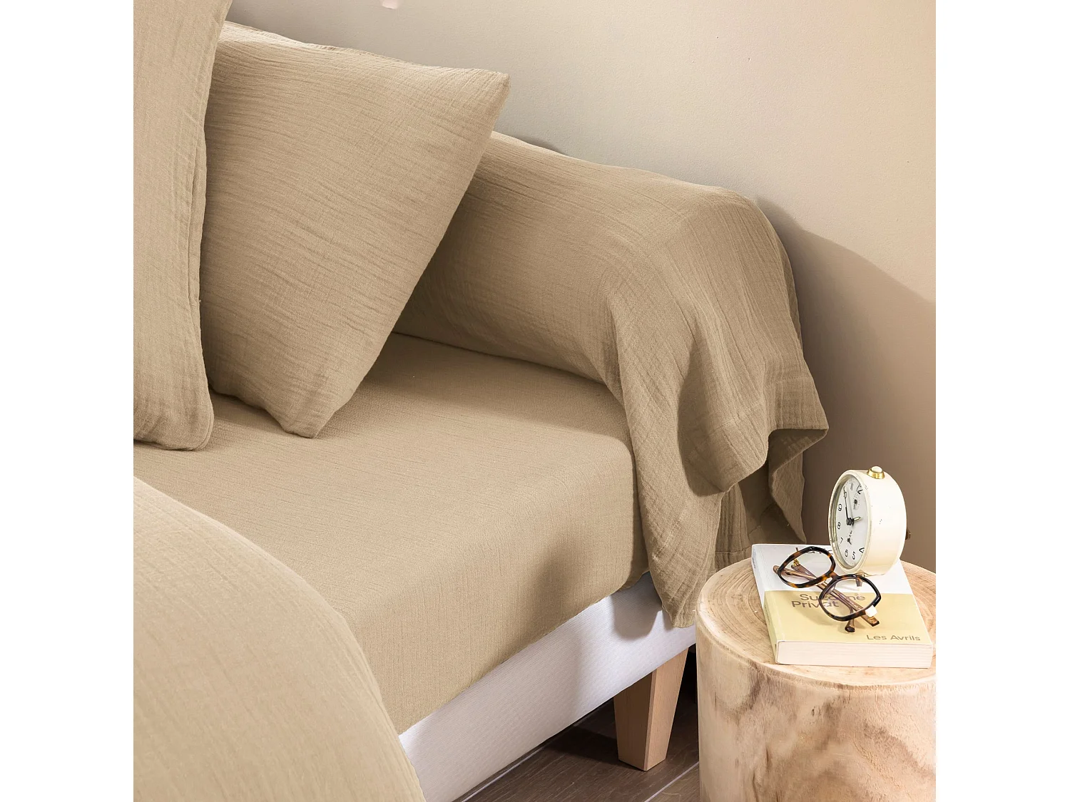 Taie de traversin 43x185 gaze de coton beige Terre de Nuit NOA - NOA