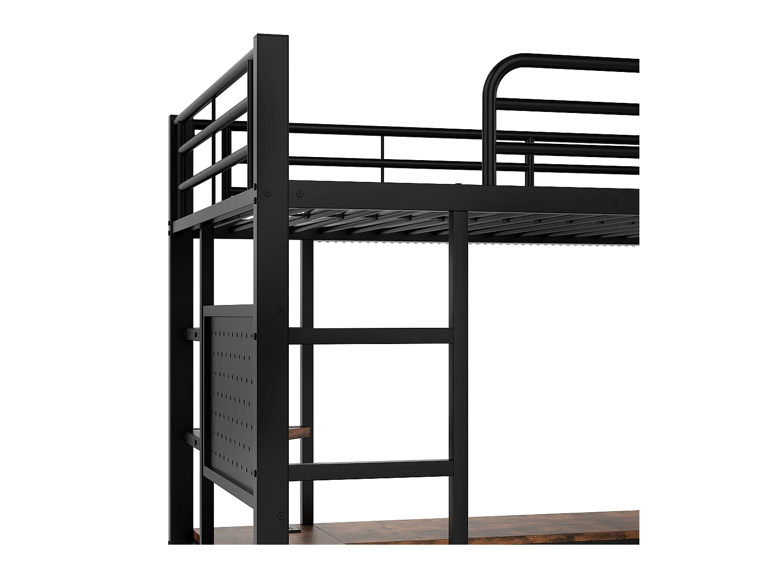 Lit mezzanine 90x200cm - avec bureau + garde-corps - avec prises USB + Type-C - avec bande lumineuse LED - noir