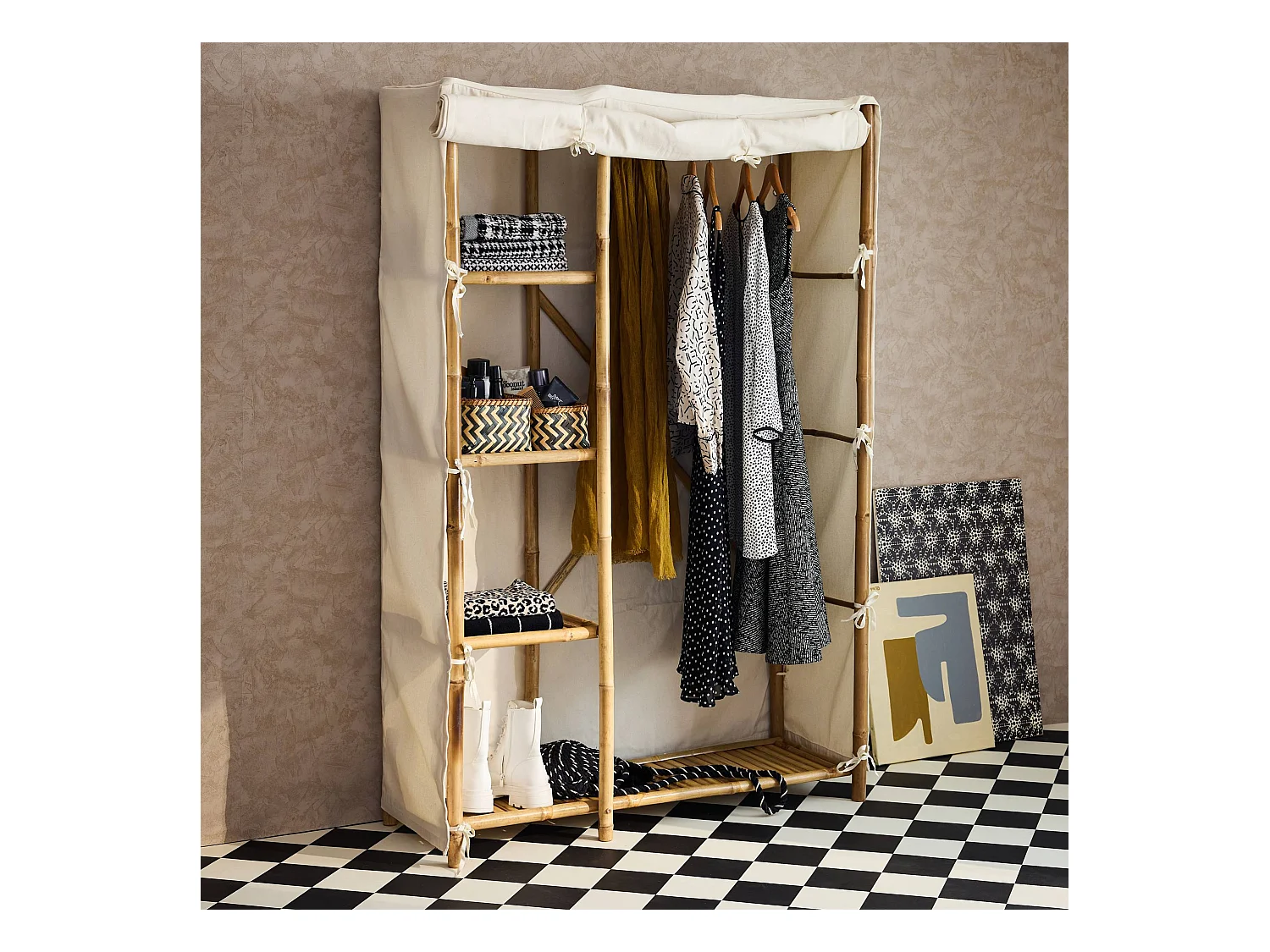 Armoire dressing en bambou. 3 étagères L110 x P40 x H170cm