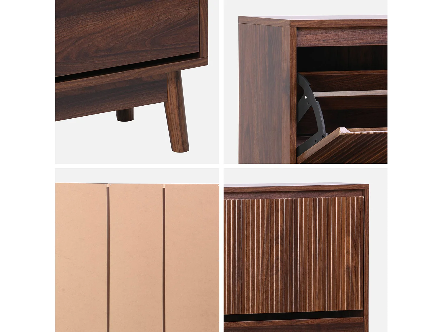 Meuble à chaussures scandinave décor bois noyer 3 portes abattantes capacité 18 paires de chaussures