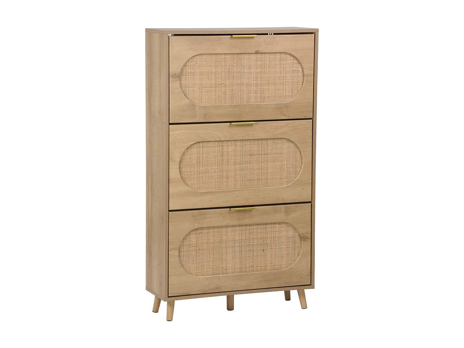 Scarpiera in legno con cassetti in canna intrecciata, 3 cassetti,