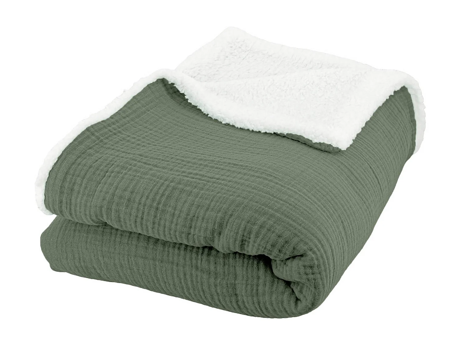 Coperta in agnellino e garza di cotone, 130cm, verde kaki