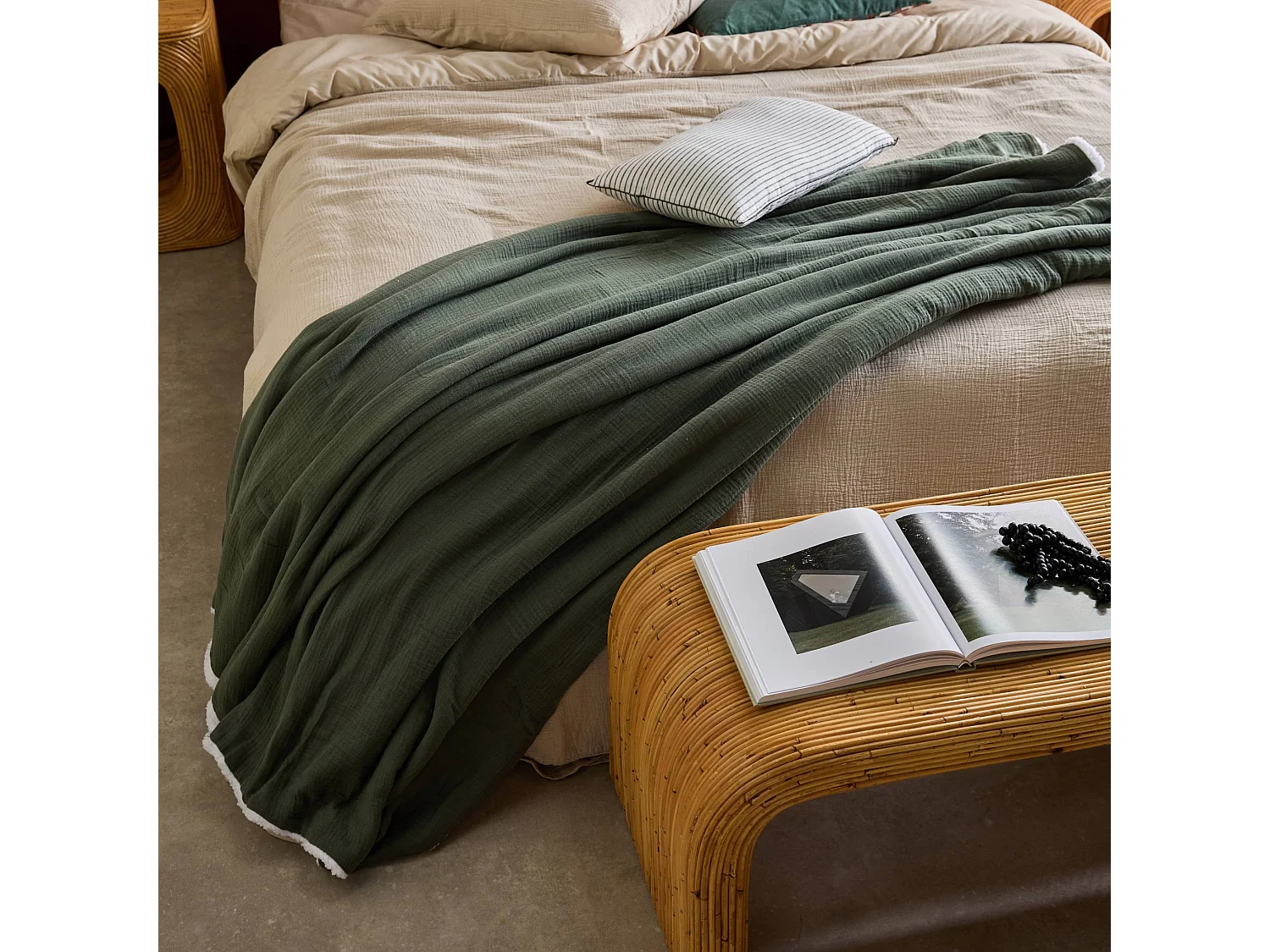 Coperta in agnellino e garza di cotone, 130cm, verde kaki