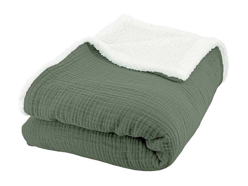 Coperta in agnellino e garza di cotone, 130cm, verde kaki