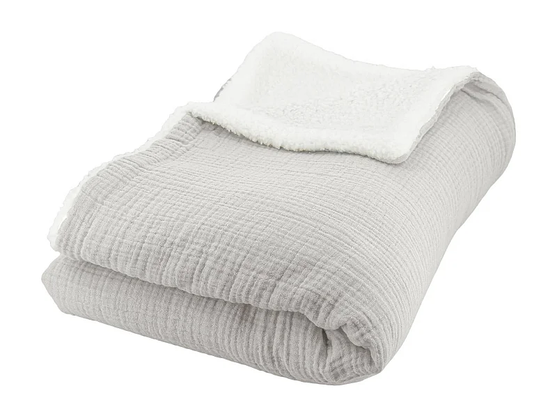 Plaid sherpa e mussola di cotone , 170cm, grigio