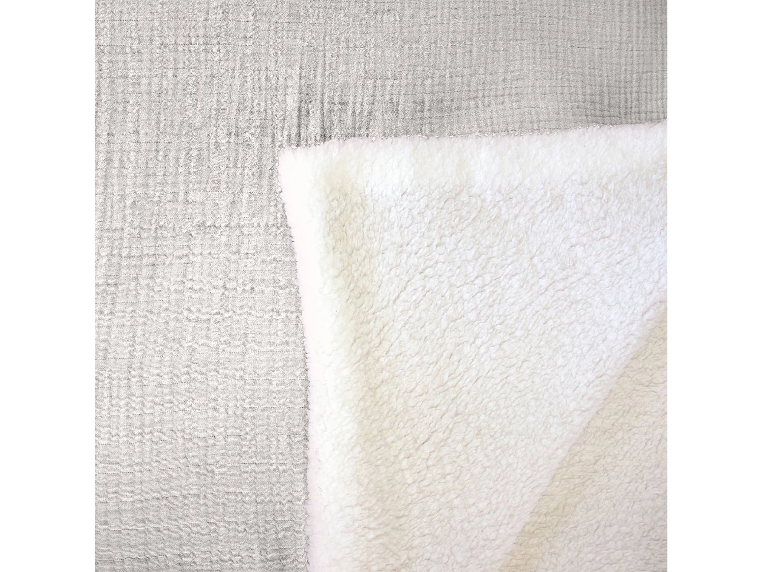 Manta en borreguito y gasa de algodón, 130cm gris