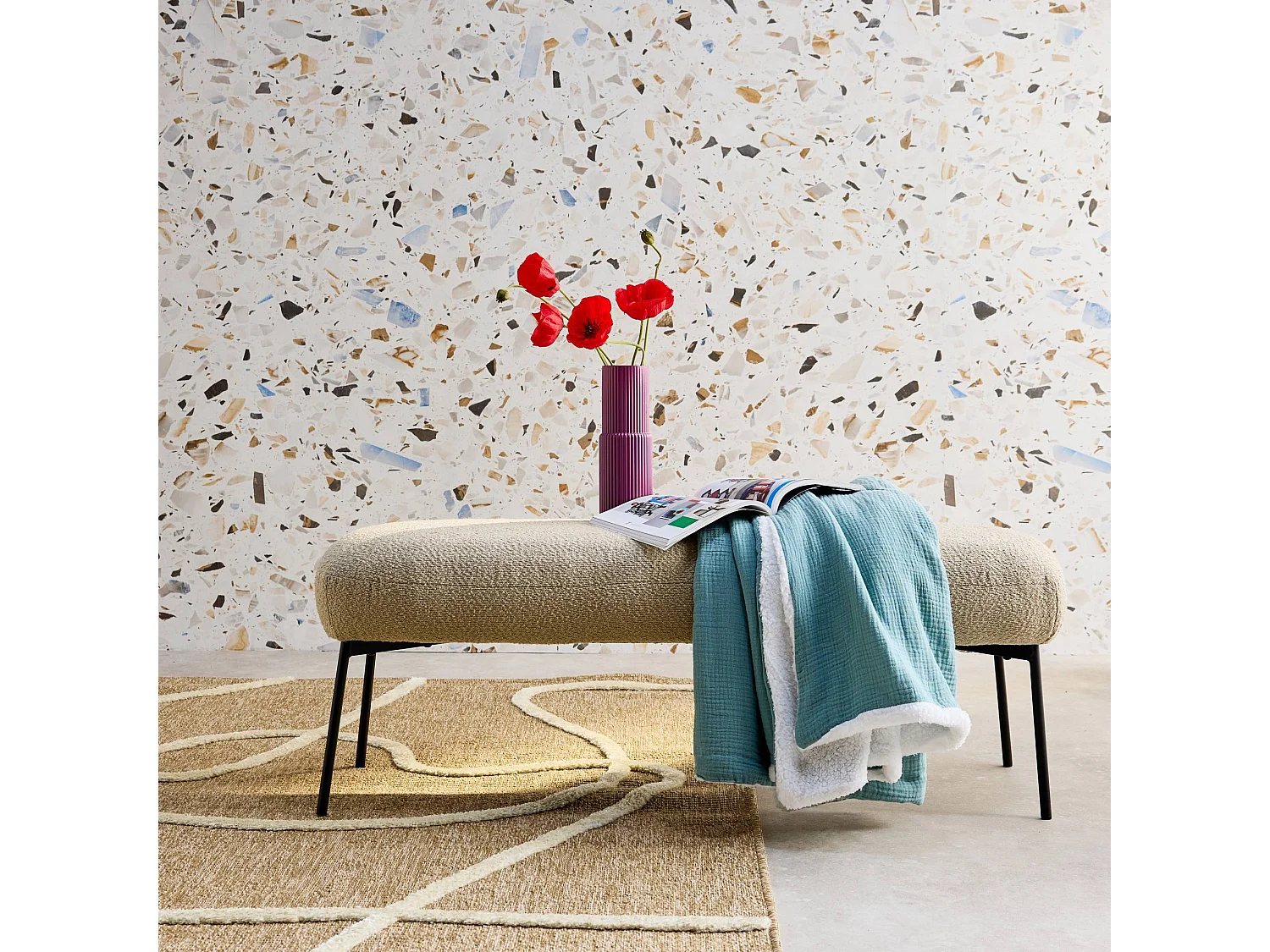 Manta en borreguito y gasa de algodón, 130cm verde almendra