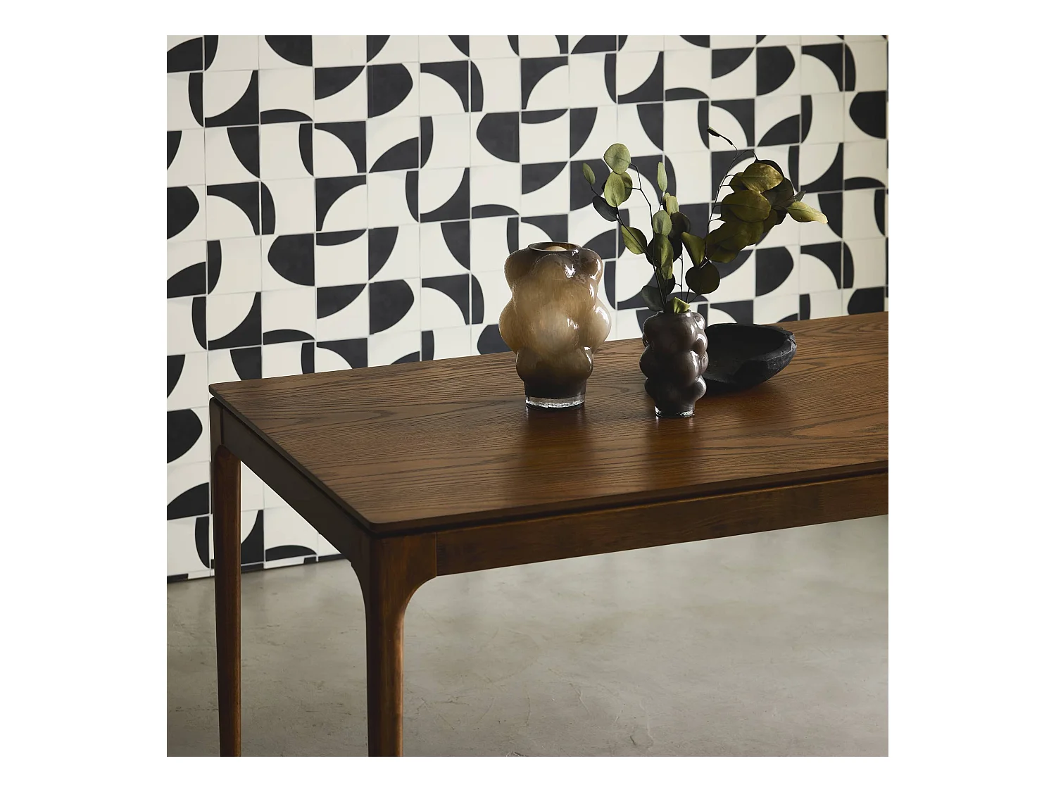 Table à manger rectangulaire noyer bois d'hévéa et placage frêne 8 places Elena