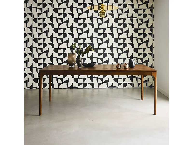 Table à manger rectangulaire noyer bois d'hévéa et placage frêne 8 places Elena