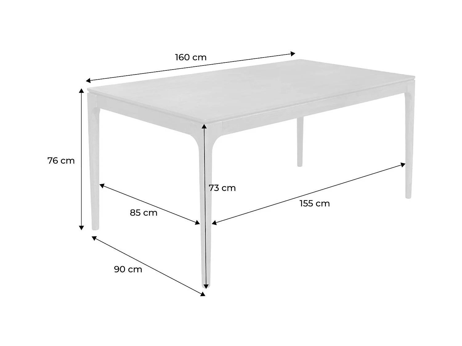 Table à manger rectangulaire noyer bois d'hévéa et placage frêne 6 places Elena