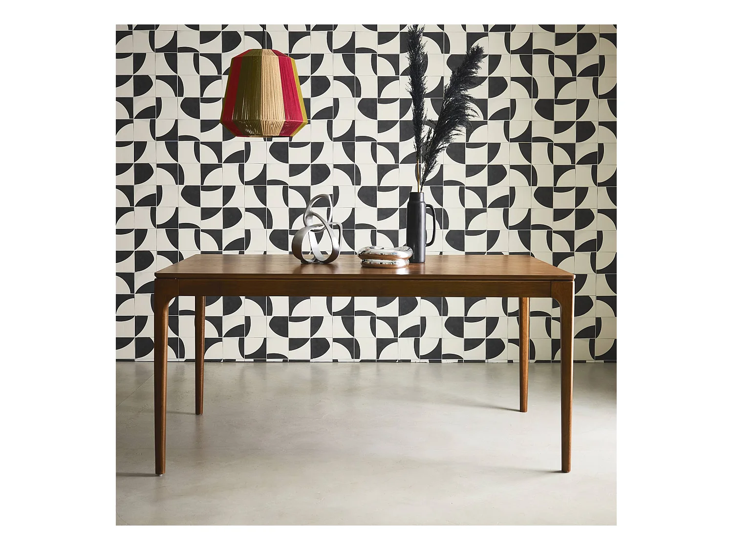 Table à manger rectangulaire noyer bois d'hévéa et placage frêne 6 places Elena