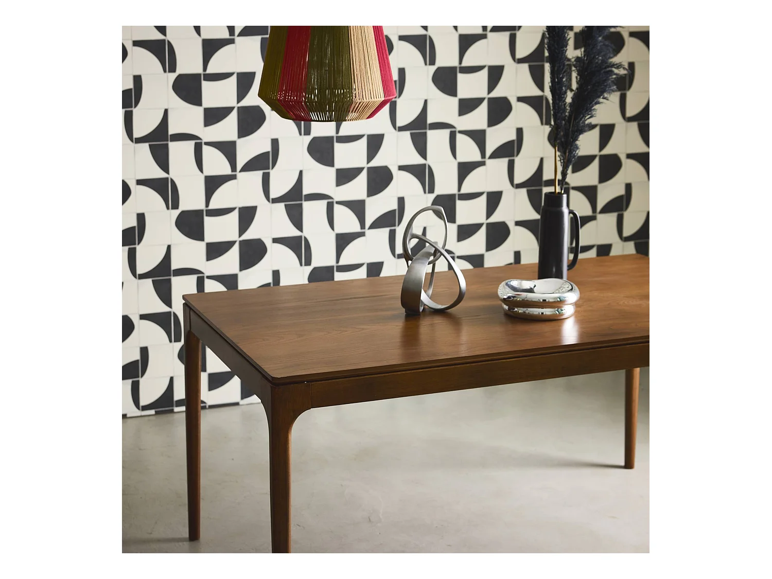 Table à manger rectangulaire noyer bois d'hévéa et placage frêne 6 places Elena