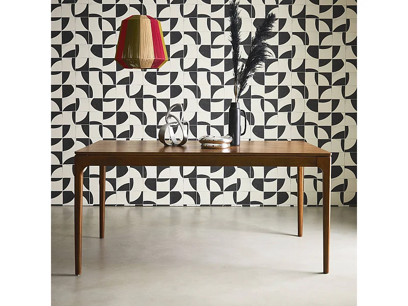 Table à manger rectangulaire noyer bois d'hévéa et placage frêne 6 places Elena