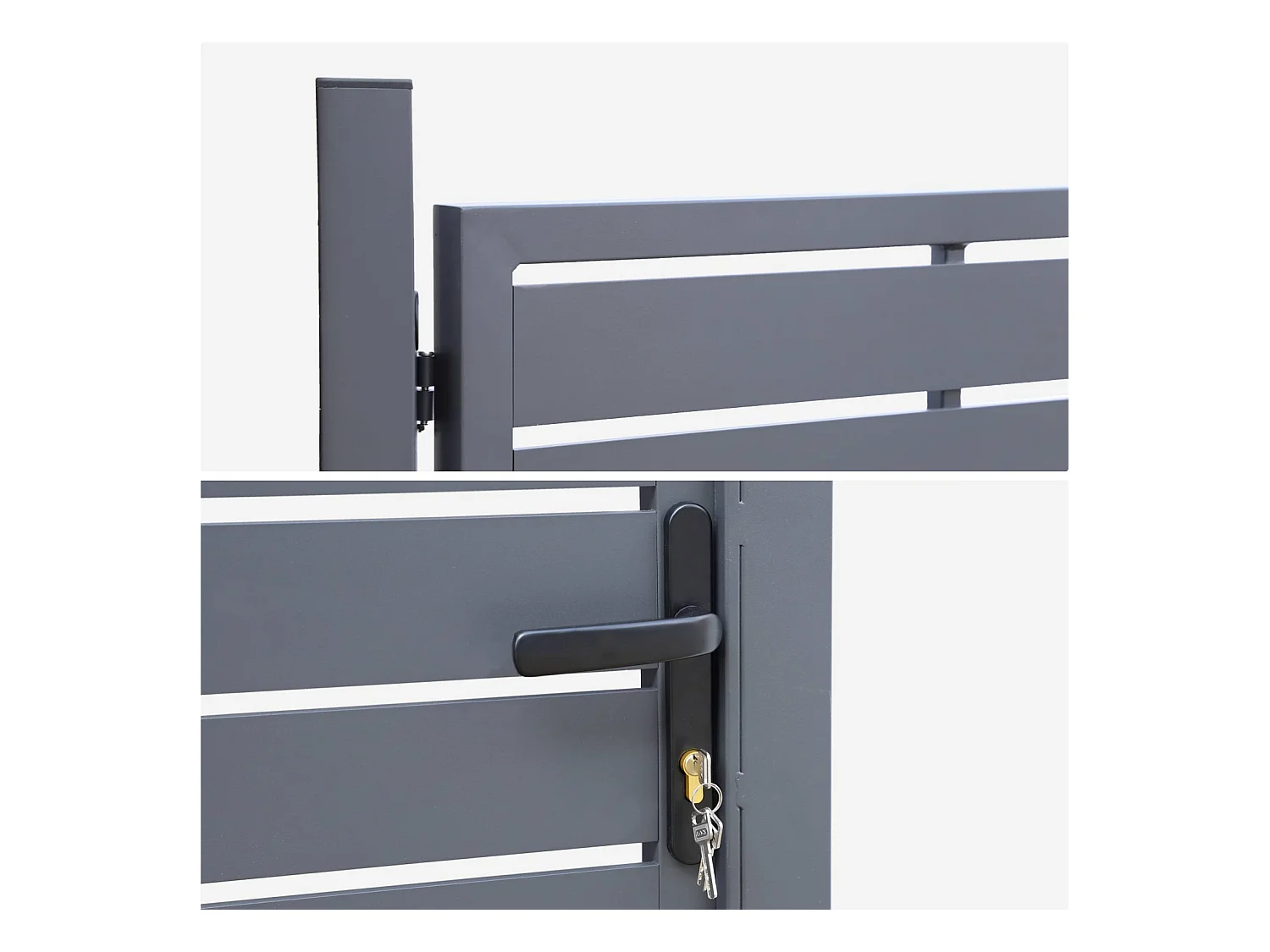 Portillon de jardin 100 x 146 cm en aluminium anthracite avec serrure et poignée. anthracite. traitement anti rouille.