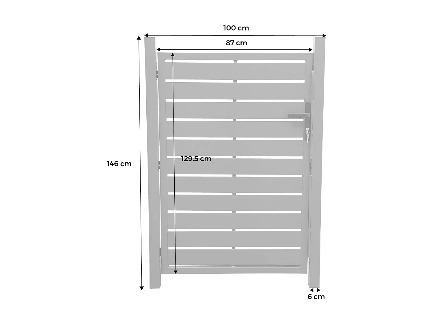 Portillon de jardin 100 x 146 cm en aluminium anthracite avec serrure et poignée. anthracite. traitement anti rouille.