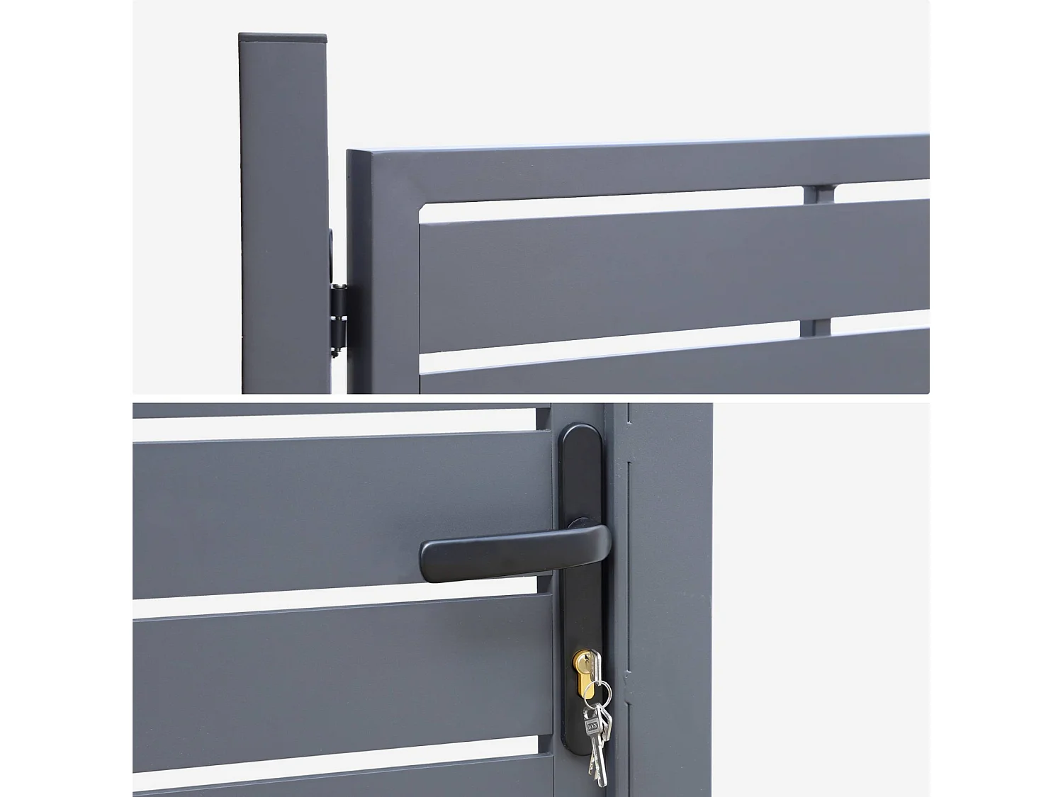 Portillon de jardin 100 x 146 cm en aluminium anthracite avec serrure et poignée. anthracite. traitement anti rouille.