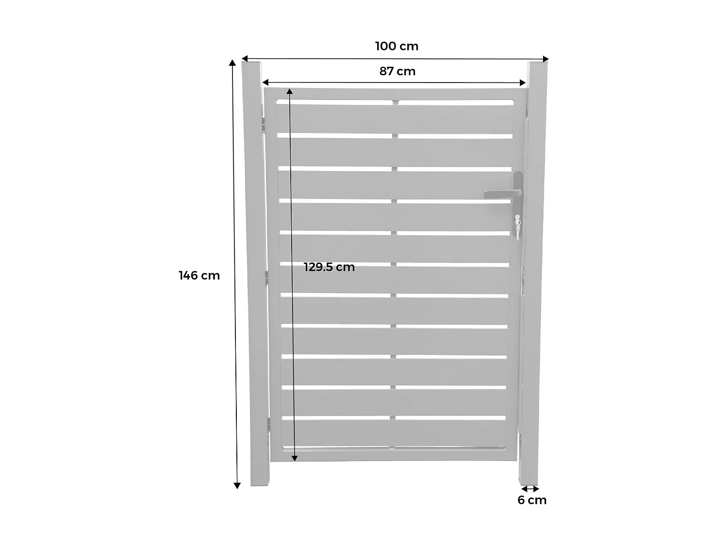 Portillon de jardin 100 x 146 cm en aluminium anthracite avec serrure et poignée. anthracite. traitement anti rouille.