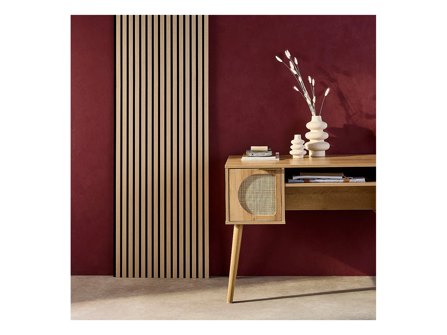 Paneles murales acústicos decorativos , color roble roble