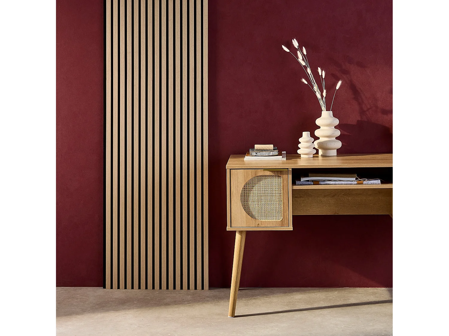 Set de 2 panneaux muraux acoustiques décoratifs en feutrine et MDF chêne 60x120cm - Kyoto