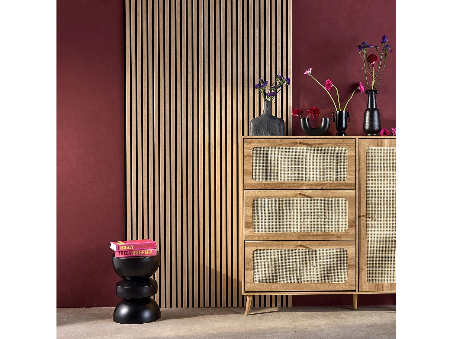 Set de 4 panneaux muraux acoustiques décoratifs en feutrine et MDF chêne 60x120cm - Kyoto