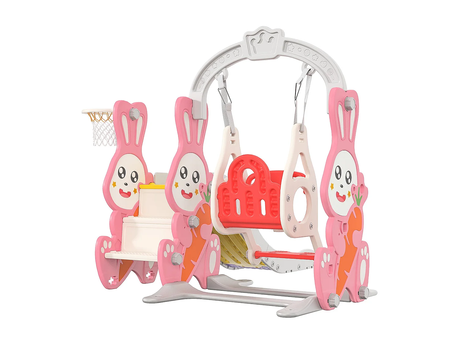 Toboggan lapin + balançoire + structure à balles rose