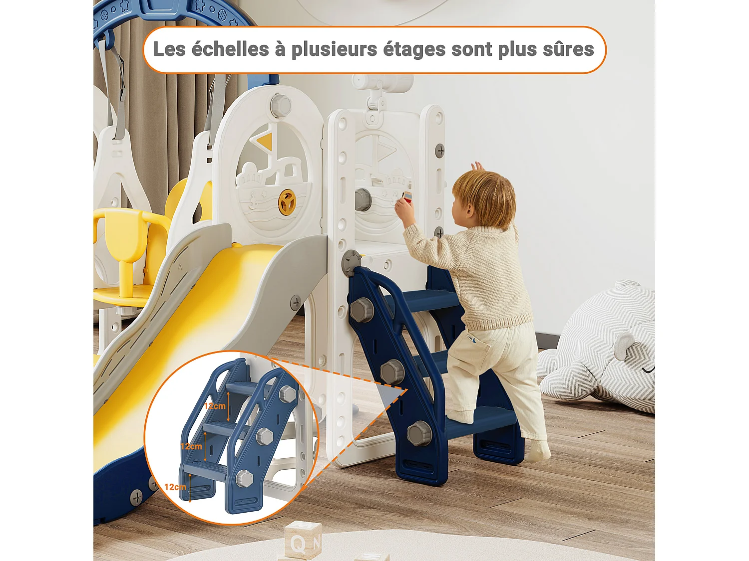 Scivolo nave pirata + altalena + struttura a sfera + telescopio blu