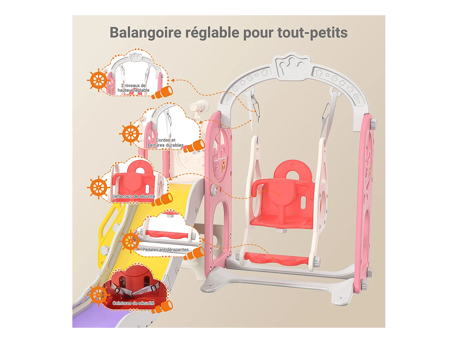 Toboggan bateau pirate + balançoire + structure à balles + télescope rose