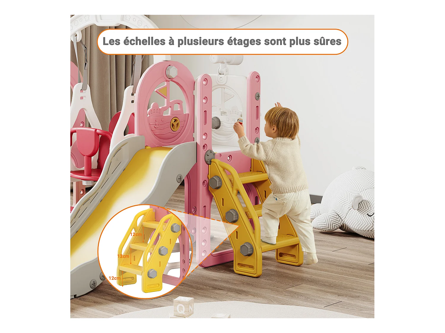 Toboggan bateau pirate + balançoire + structure à balles + télescope rose