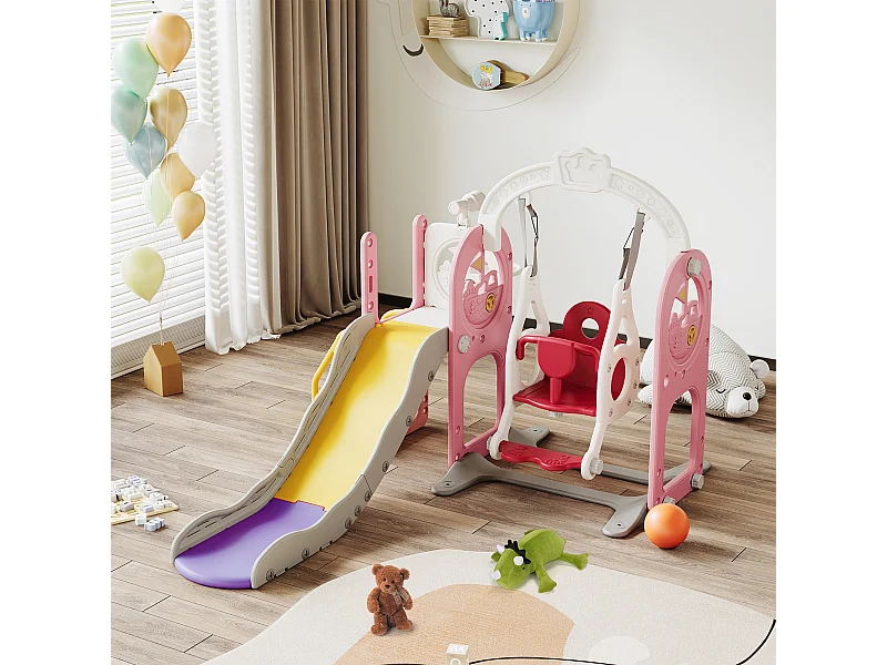 Piratenschip glijbaan + schommel + ballenframe + telescoop roze