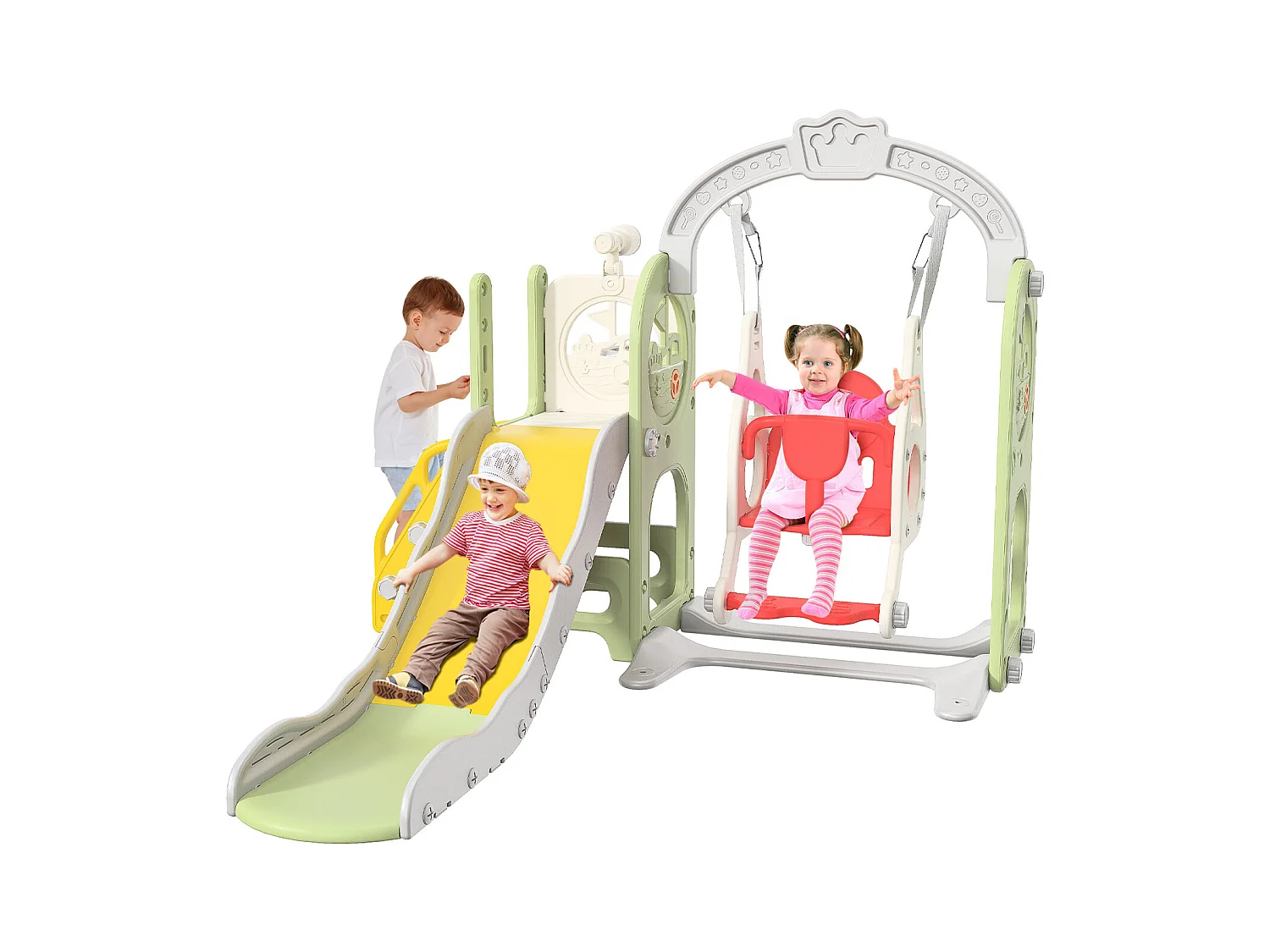 Piratenschiff Rutsche + Schaukel + Kugelgerüst + Teleskop Grün