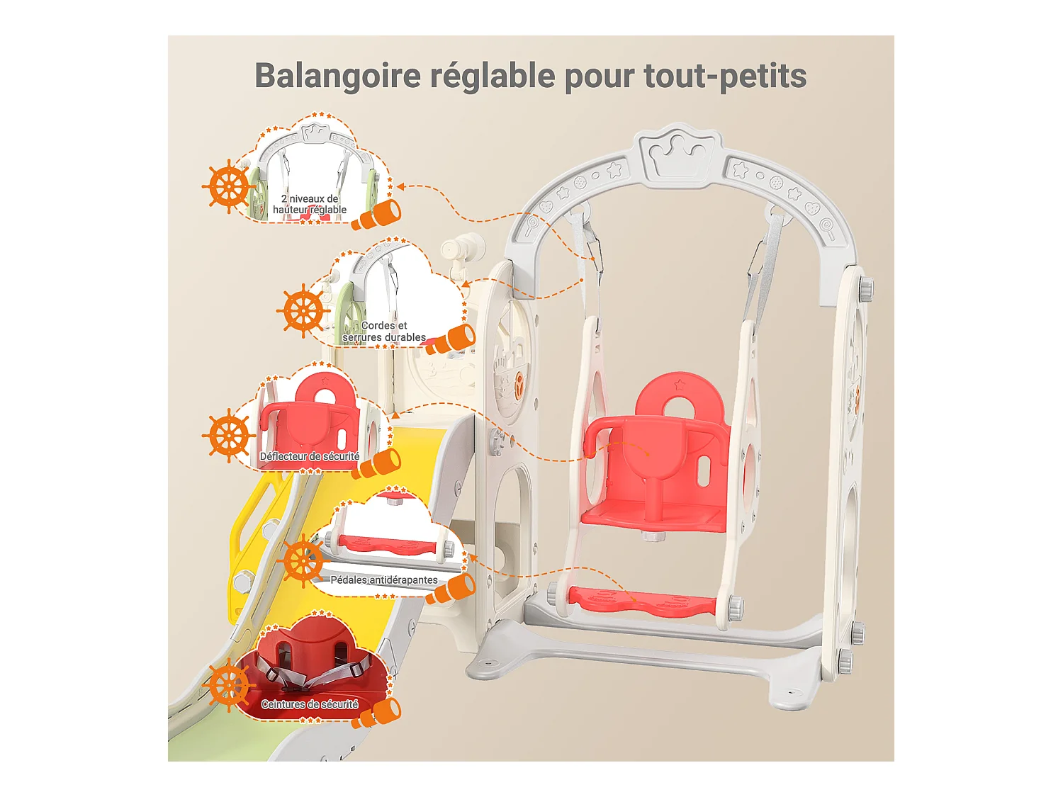 Piratenschiff Rutsche + Schaukel + Kugelgerüst + Teleskop Grün