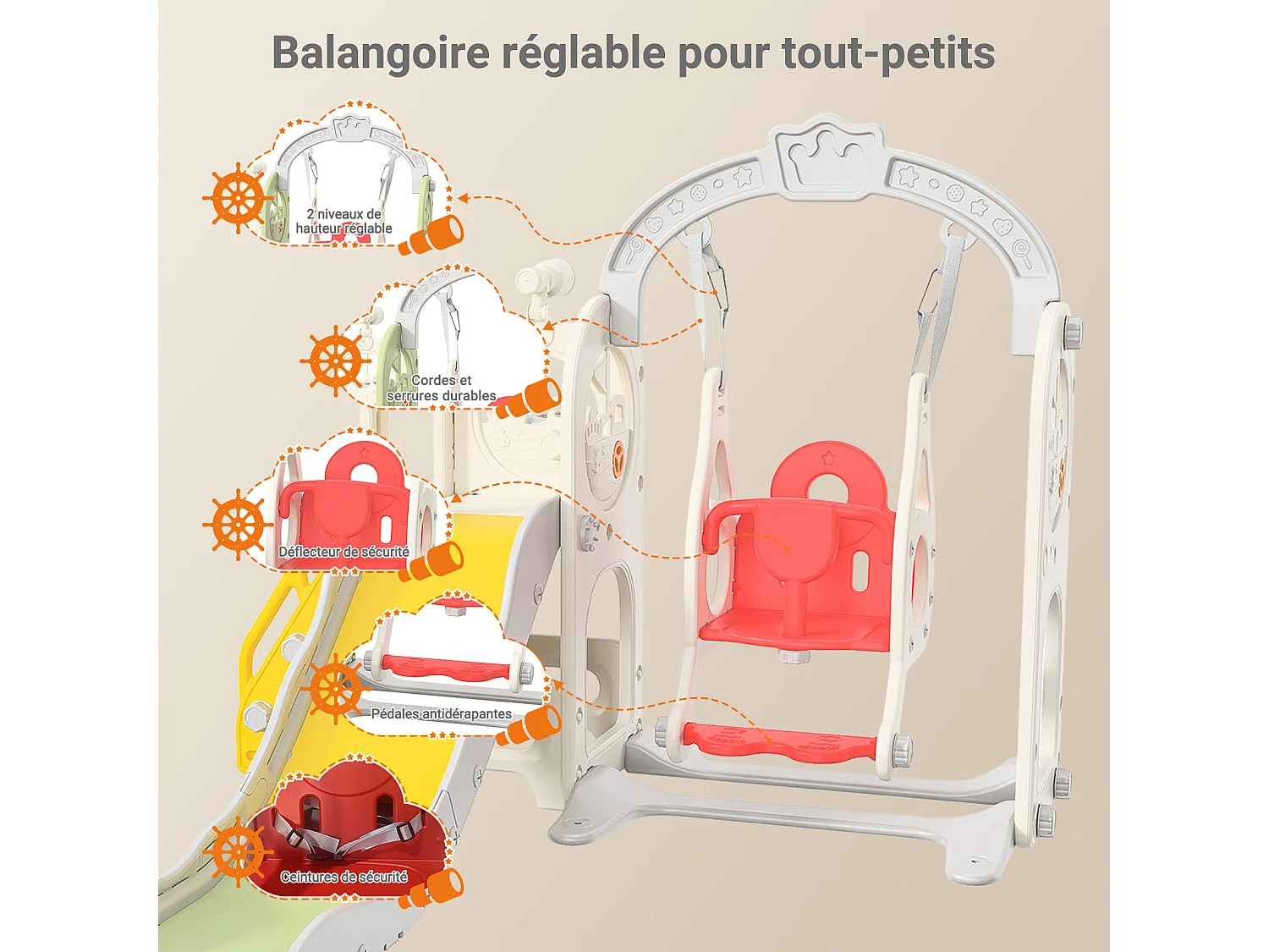Toboggan + Balançoire + Cadre à balles + Télescope Vert Bateau Pirate