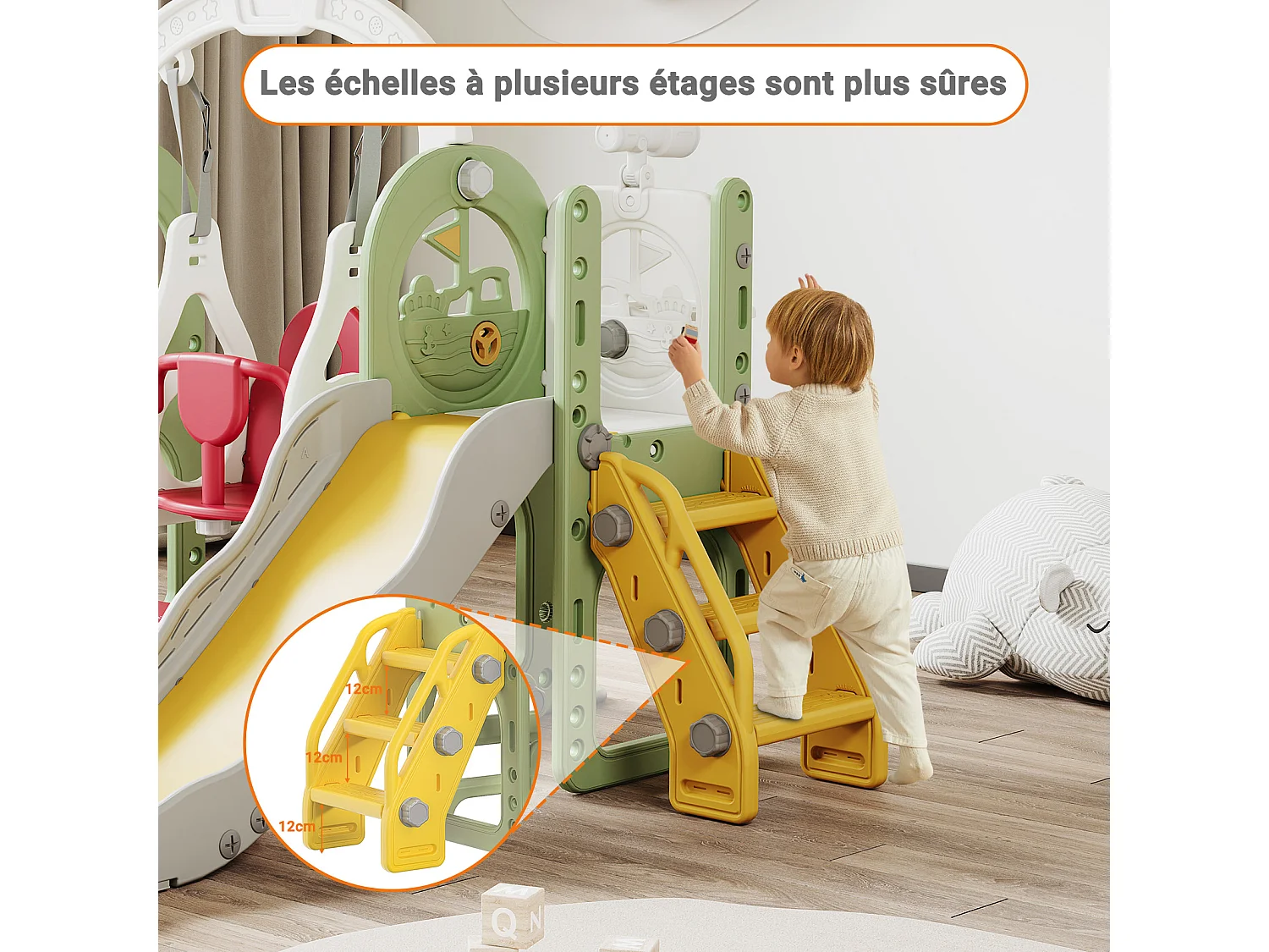 Toboggan + Balançoire + Cadre à balles + Télescope Vert Bateau Pirate